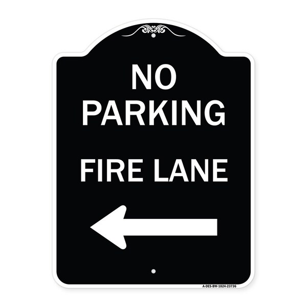 Signmission No Parking Fire Lane W/ Left Arrow Heavy-Gauge Aluminum Architectural Sign, 24" x 18", BW-1824-23736 A-DES-BW-1824-23736 - main
